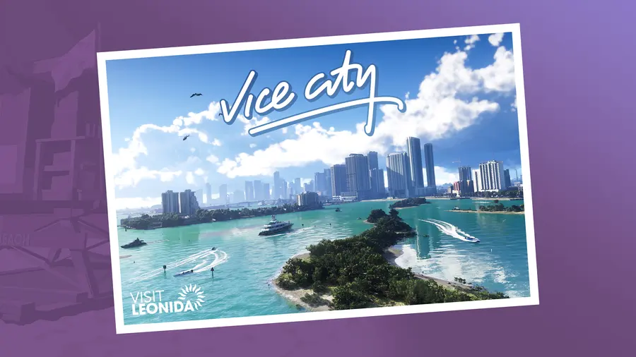 Official Grand Theft Auto VI postcard artwork for Vice City